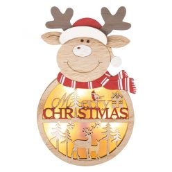 KLW_21_R Home KLW 21 R ajtódísz, ablakdísz, fa, rénszarvas forma, 4 db LED, lézervágott, kapcsolhat