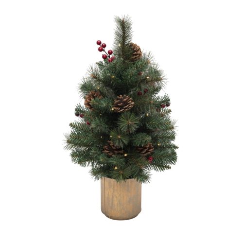 KMF60BLED Home KMF60BLED elemes műfenyő tobozokkal, LED-ekkel, 60cm magas, 30db melegfehér LED, 8 p