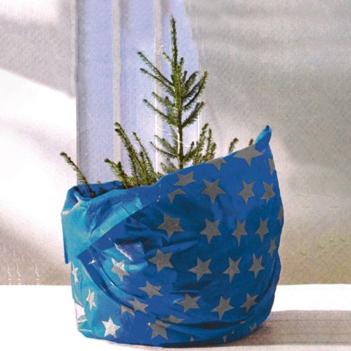 KT_250_BL Home KT 250/BL karácsonyfa takaró, kék alap, ezüst csillagok, fleece, beltéri