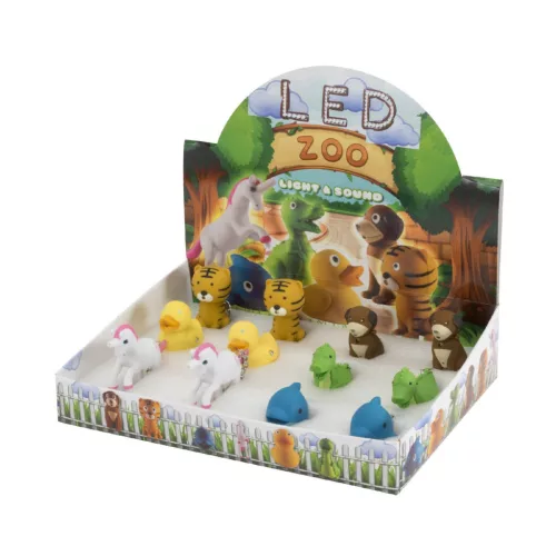 LED_ZOO Home Kids LED ZOO állatfigurás kulcstartó, műanyag, hang- és fényhatás, 12 db