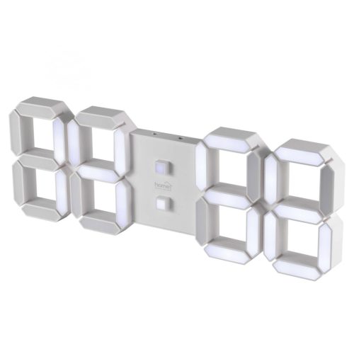 HOME LTC 05 digitális, 3D LED ébresztőóra, 128 mm magas fehér kijelző, kitűnően leolvasható, háromféle fényerősség, idő, dátum és hőmérséklet-kijelzés