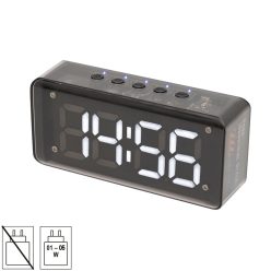   HOME MECHACLOCK ébresztőóra multimédia lejátszóval, 3 W, fehér LED kijelző, FM rádió, BT, microSD, USB-C, ~15 óra üzemidő