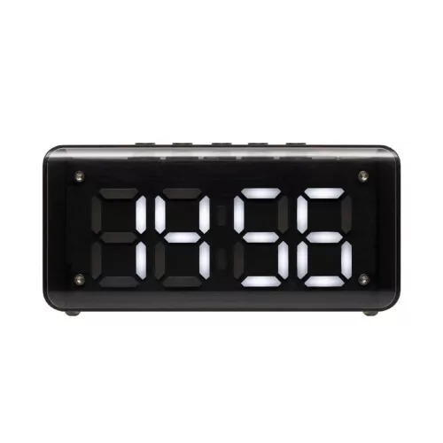 HOME MECHACLOCK ébresztőóra multimédia lejátszóval, 3 W, fehér LED kijelző, FM rádió, BT, microSD, USB-C, ~15 óra üzemidő