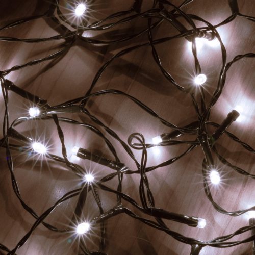 MLC_58_WH Home MLC 58/WH mini LED-es fényfüzér, 4,9 m / 50 db hidegfehér LED, 8 fényprogram, zöld v