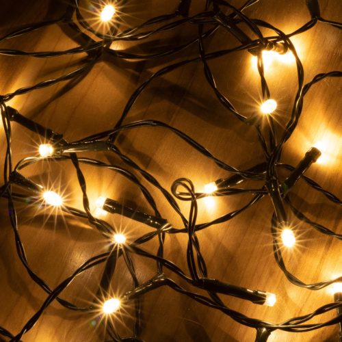 MLC_58_WW Home MLC 58/WW mini LED-es fényfüzér, 4,9 m / 50 db melegfehér LED, 8 fényprogram, zöld v