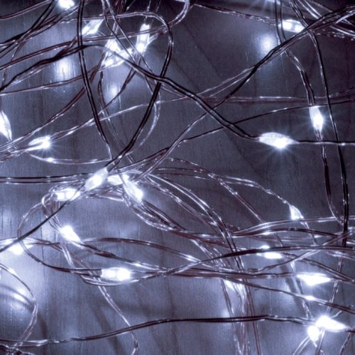 HOME ML 200/WH micro LED-es fényfüzérköteg, 200 db hidegfehér micro LED, 10 ágú, vékony, ezüstszínű vezeték, hálózati adapter, kül- és beltéri kivitel