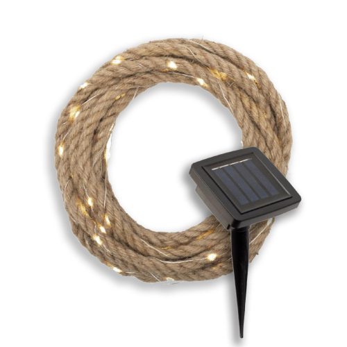 HOME MXROPE napelemes fényfüzér kötélen, 52 db melegfehér LED, 2 üzemmód, 5 méter hosszú, cserélhető akkumulátor