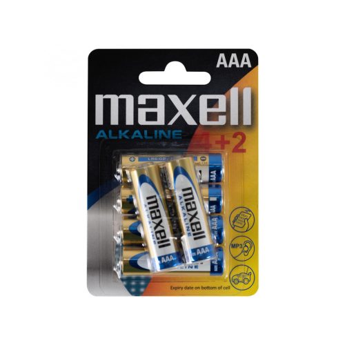 Maxell_LR03_4_2 Maxell LR03 4+2 AAA elem, alkáli, ceruza, 1,5V, 6 db/csomag