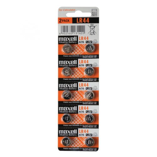 Maxell_LR44 Maxell LR44 gombelem, alkáli, LR44, 1,5V, 10 db/csomag