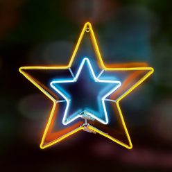 NEON_3 Home NEON 3 csillag figura, LED-es neon fény, villogó funkció, két oldalú, fém váz, IP44, kü