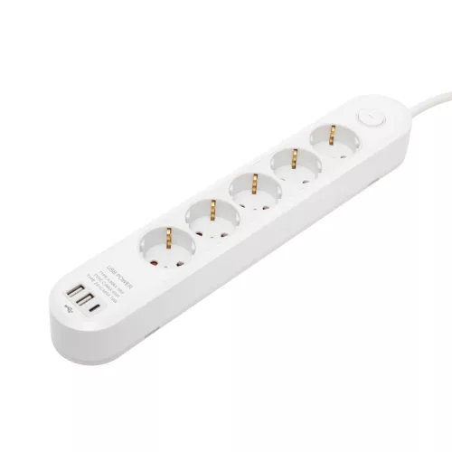 NV5K3USBC HOME NV5K3USBC hálózati elosztó, 3 m, H05VV-F 3G1,5 mm2 kábel, 5 védőérintkezős aljzat, U