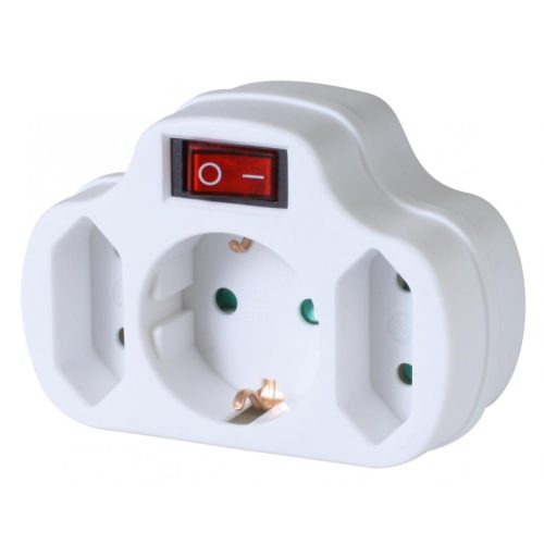 NVK_3_WH Home NVK 3/WH hálózati elosztó, kapcsolós 3 aljzat ( 1 földelt + 2 euró ), 250 V ~/ 50 Hz 