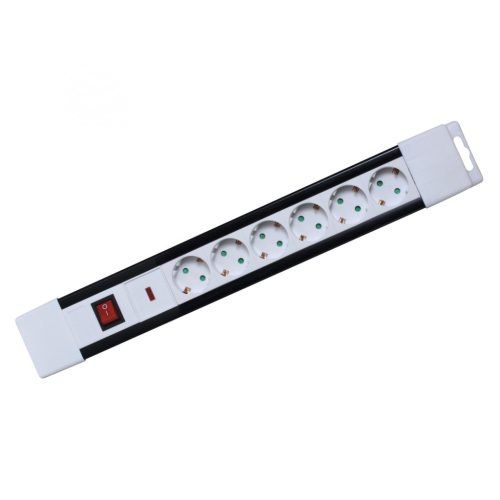 HOME NVP 06K/WH túlfeszültség védett hálózati elosztó, 2 m, kapcsolós, H05VV-F 3G1,5 mm2 kábel, IP20 kivitel, 6 aljzat, max. 3500W, falra akasztható