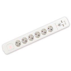 NVT_06K_USB_WH Home NVT 06K USB/WH túlfeszültség védett hálózati elosztó, 1,4 m, kapcsolós, H05VV-F