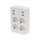 NV_4_USB Home NV 4 USB tálcás USB-s elosztó, 4 földelt aljzat, 4 USB aljzat össz 2,4A, elforgatható
