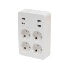 HOME NV 4 USB tálcás USB-s elosztó, 4 földelt aljzat, 4 USB aljzat össz 2,4A, elforgatható csatlakozódugó, max.3680W