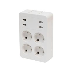   HOME NV 4 USB tálcás USB-s elosztó, 4 földelt aljzat, 4 USB aljzat össz 2,4A, elforgatható csatlakozódugó, max.3680W