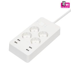   HOME NV 4 WIFI smart elosztó, 1,5 m, H05VV-F 3G1,5 mm2 kábel, 4 földelt aljzat, 4 USB aljzat, max.3680W, Tuya alkalmazás kompatibilis, WiFi-s