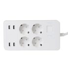HOME NV 4 WIFI smart elosztó, 1,5 m, H05VV-F 3G1,5 mm2 kábel, 4 földelt aljzat, 4 USB aljzat, max.3680W, Tuya alkalmazás kompatibilis, WiFi-s