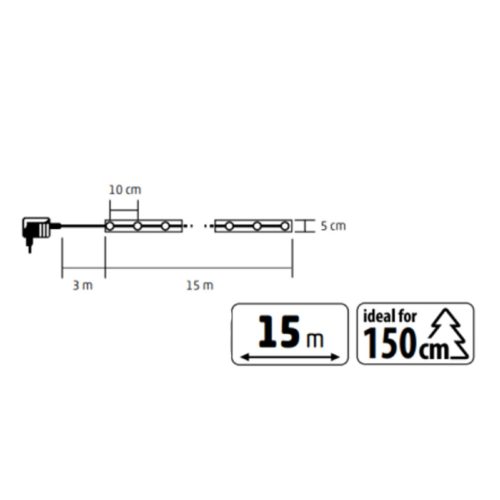 RLS15WH Home RLS15WH LED-es szalag mintákkal, ezüst színű szalag, 8 funkció, 150db hidegfehér LED, 