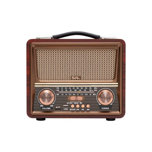 RRT22 SAL RRT22 hordozható retró rádió multimédia lejátszóval, Bluetooth hangszóró, 3-sávos rádió, 