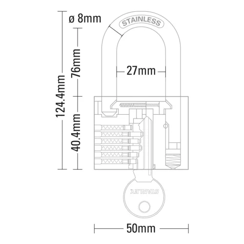 STANLEY S742-017 krómozott rézlakat, 50 mm, 3 kulcsos