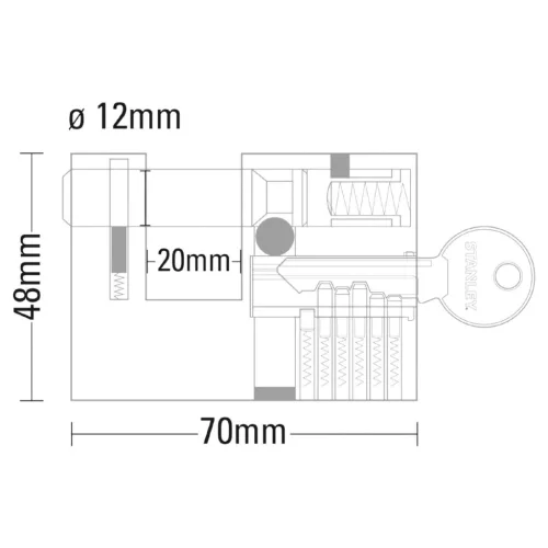 S742-026 STANLEY S742-026 négyszögletes tömör rézlakat, 70 mm, 3 kulcsos