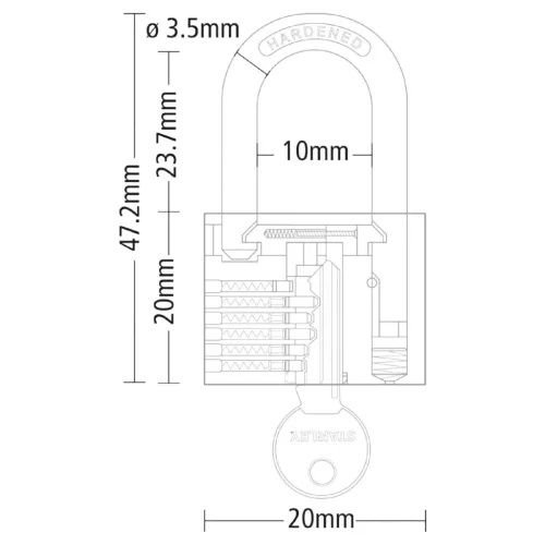 S742-040 STANLEY S742-040 rézlakat, 20 mm, 3 kulcsos, dupla reteszelésű kengyel