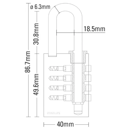 S742-053 STANLEY S742-053 rézlakat, 40mm, számkombinációs, egyszeres reteszelés