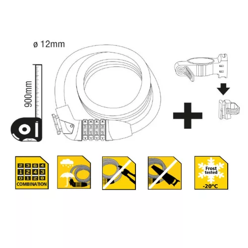 STANLEY S755-205 kábelkombinációs kerékpár zár, 9999 kombináció, 900 mm hosszúság