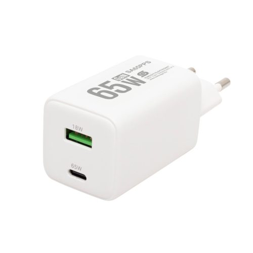 SA65PPS HOME SA65PPS USB hálózati szupergyors töltő, 65Watt, 2in1: USB-A + USB-C aljzat, QC + PD + 