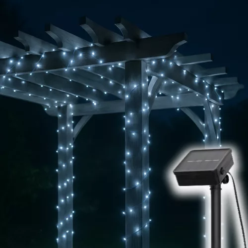 SLC200WH Home SLC200WH szolár fényfüzér, 200db hidegfehér LED, 14m hosszúság, zöld vezeték, kültéri