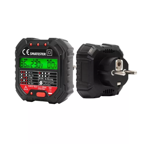 SMATESTER Home SMATESTER konnektor teszter, LED visszajelzők, Voltmérő, L-N, N-E, RCD mA, Fi és RCD