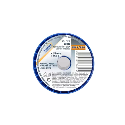 SW_1_250 Home SW 1/250 forrasztóón, 1mm, 250g, európai gyártótól származó kiváló minőségű forrasztó