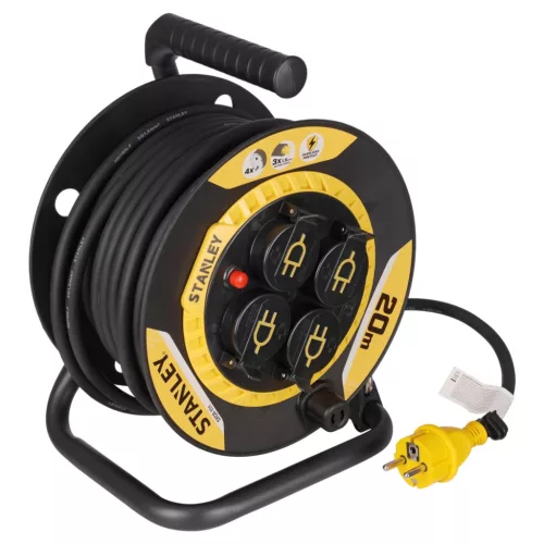 SXCR-111 STANLEY kábeldob, max. 3000 W, IP44, H07RN-F 3G1,5 mm² 20m kábel, kül- és beltéri kivitel
