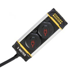   STANLEY SXECCK0EAJE 2-es elosztó, 5 m, IP44-es védelem, alumínium ház, övcsipesszel, beltérben is használható, H07RN-F 3G1,5 mm2 kábel
