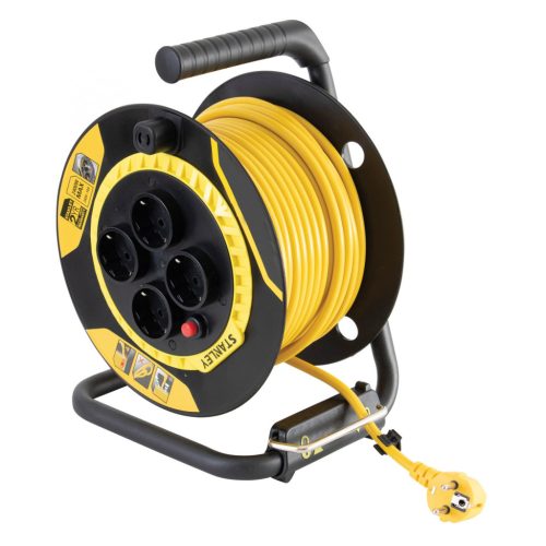 SXECCL26BVE STANLEY SXECCL26BVE beltéri kábeldob, 25 m, beépített kábelvezető, masszív fém láb és f