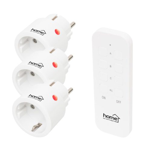 HOME TH2313 távirányítható mini hálózati aljzat szett, 2300 W, 3 aljzat + 1 távirányító, 40m hatótáv