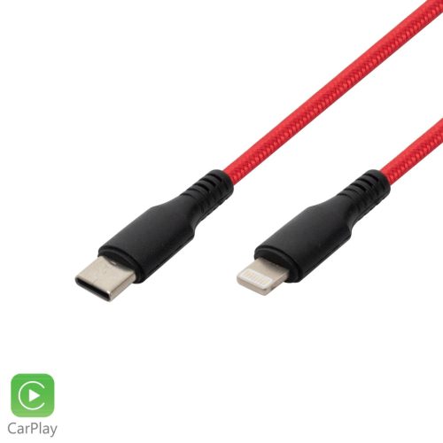 HOME USBCL1 töltőkábel, USB-C / Lightning, 2.1A, 1m, szövött, piros