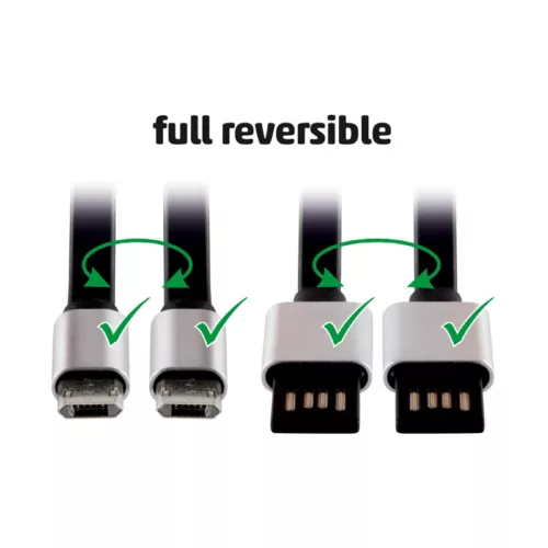 USBF_2 Home USBF 2 töltőkábel, 2 oldalú, fordítható, USB-A dugó, microUSB-B dugó, 2m, 2,1A, adatkáb