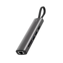   HOME USBHUB7 dokkoló állomás, Gigabit RJ45, 4K HDMI HDR,  egér, billentyűzet, TF/microSD, SD, 2 TB USB tároló, merevlemez, ~100 W PD, plug & play