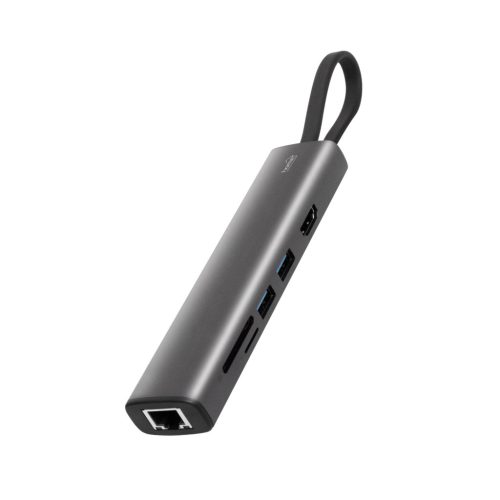 HOME USBHUB7 dokkoló állomás, Gigabit RJ45, 4K HDMI HDR,  egér, billentyűzet, TF/microSD, SD, 2 TB USB tároló, merevlemez, ~100 W PD, plug & play