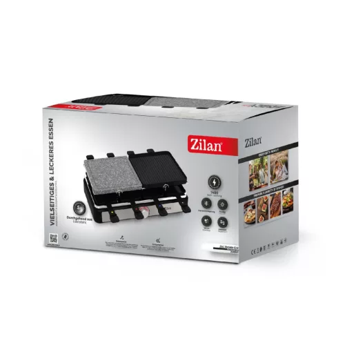 ZLN8863 Zilan ZLN8863 raclette grill, 1500 W, 2 az 1-ben, alumínium sütőlap, tapadásmentes bevonat,