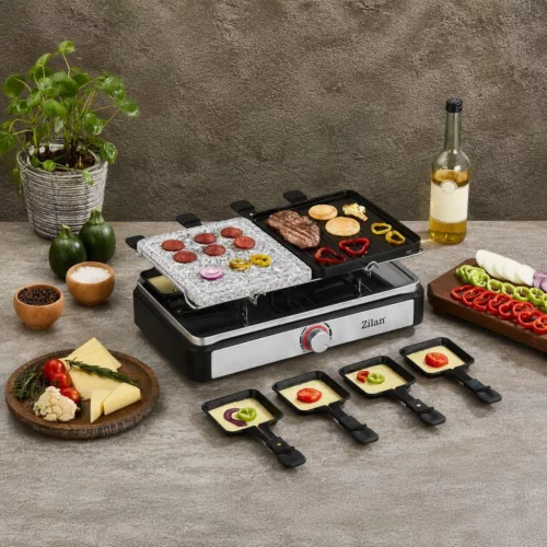 ZLN8863 Zilan ZLN8863 raclette grill, 1500 W, 2 az 1-ben, alumínium sütőlap, tapadásmentes bevonat,